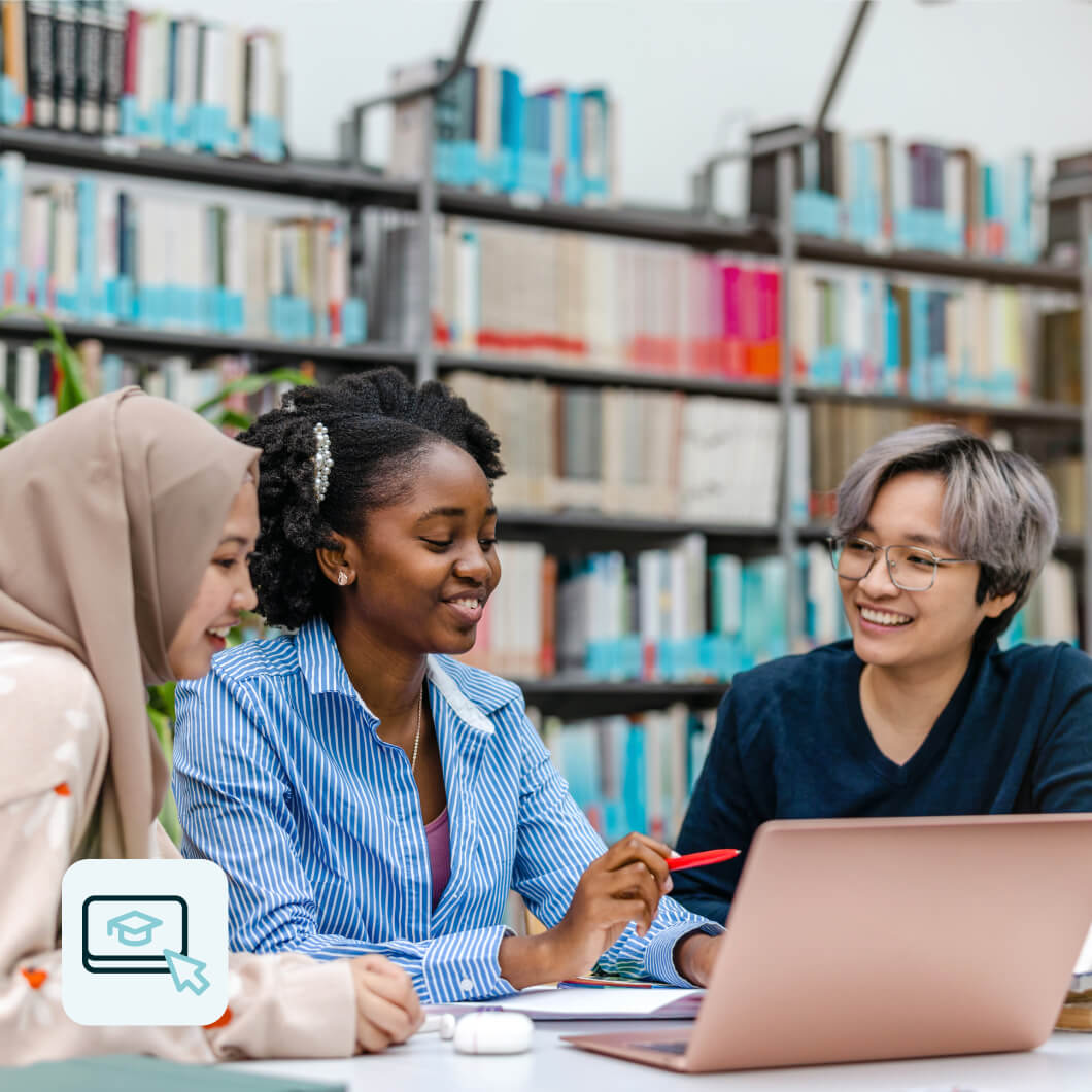 higher education students in library