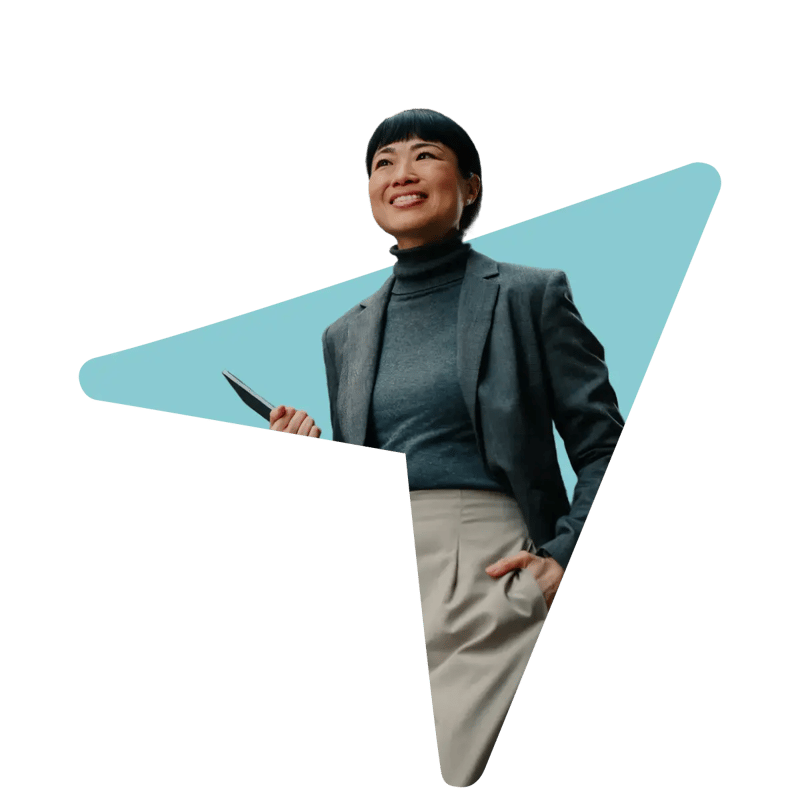 Executive holding an ipad looking up to the sky